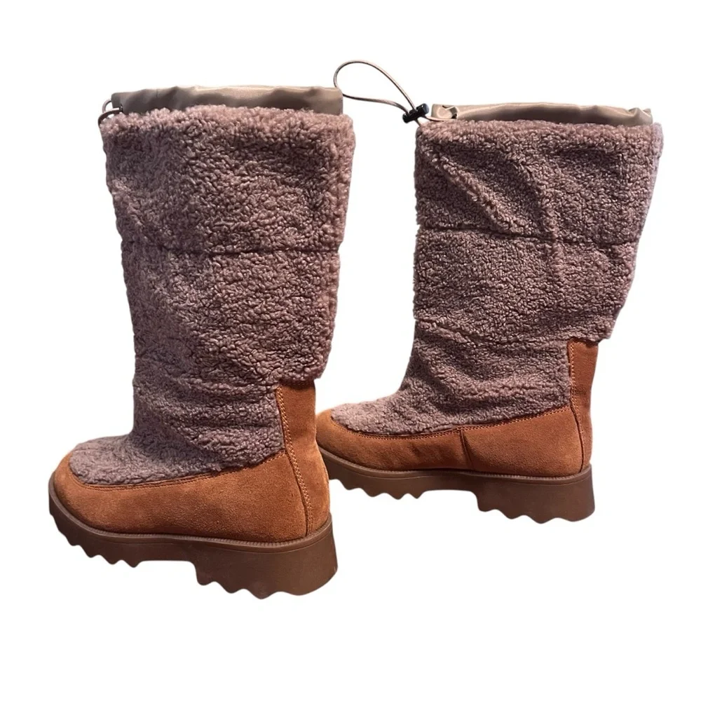 Aerosoles Schade Faux Shearling Winter Boots Size 8 Tan Suede Sherpa - Picture 5 of 7